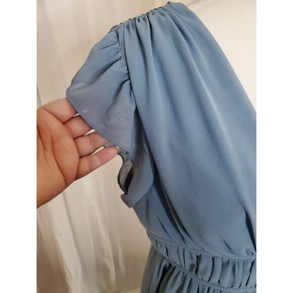 Lulus Dress Women XL Im All Yours Slate Blue Ruffle Maxi Flutter Sleeve Slit - Picture 2 of 14